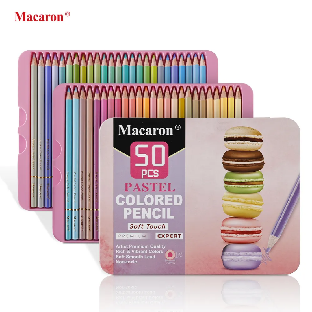 Premium 50 Pastel Colored Pencils Set | Soft Core Drawing Colors | Artist Coloring Kit