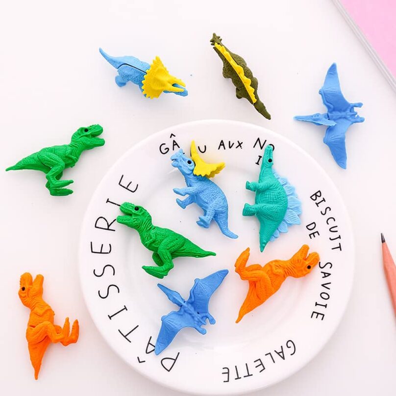 Mini Dinosaur Rubber Eraser Set | 3D Dinosaur Erasers for Kids