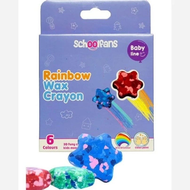 Schoolfans Rainbow Star Wax Crayons | 6 Color Baby Line Crayon Set for Kids