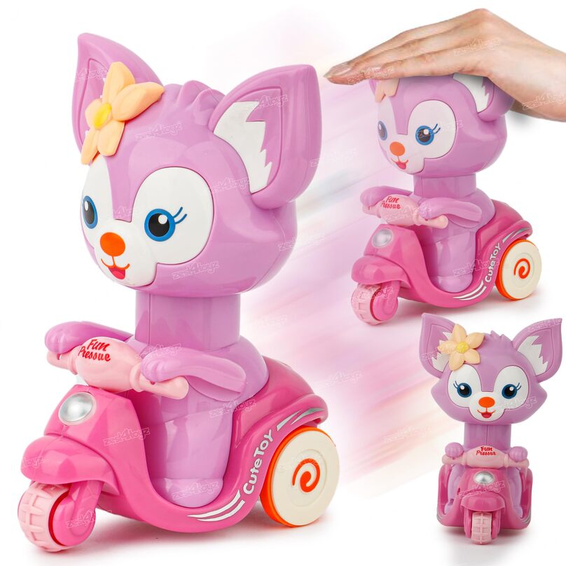 Press & Go Scooter Toy | Cute Kitty & Doll Friction Bike Toy for Kids