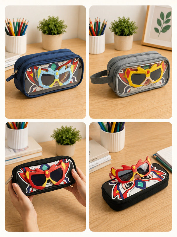 Anime Stationery Pouch with Goggles | Kids Pencil Pouch & Accessories Set