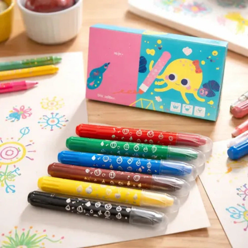 KDF Silky Twistable Crayons Set | 6 Washable Smooth Color Crayons for Kids