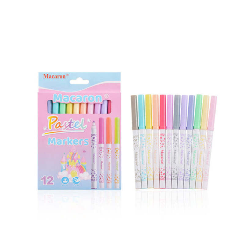 Macaron Pastel Markers Set | 12 Color Washable Bullet Tip Markers for Kids