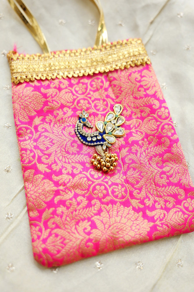Festive Brocade Peacock Potli Bag