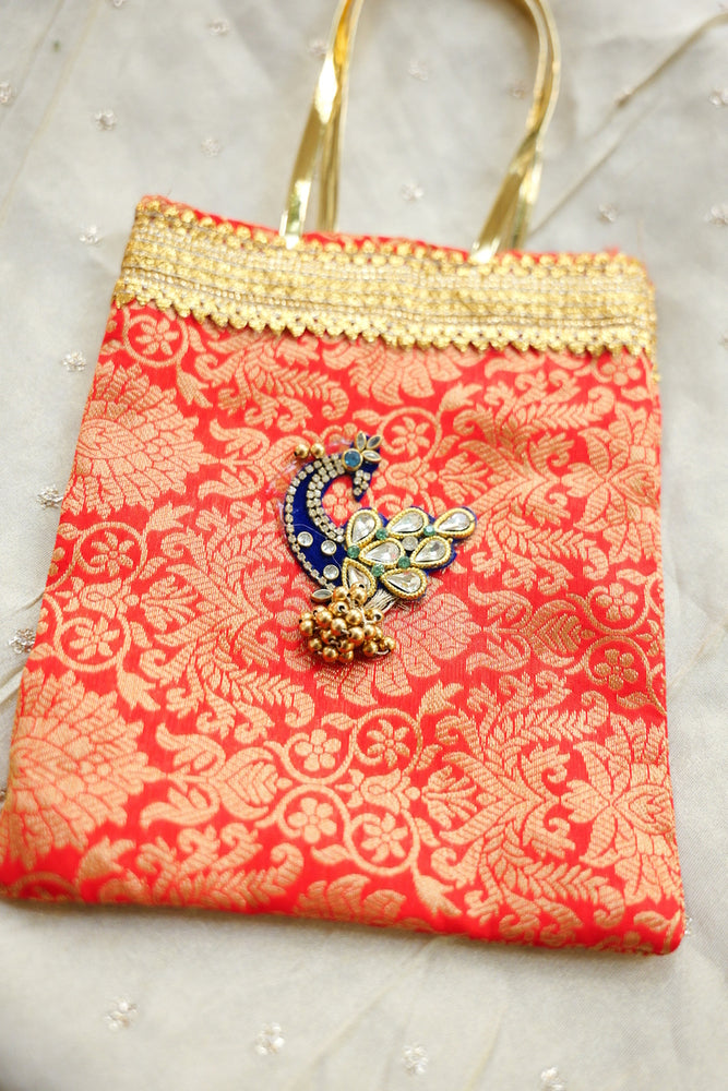 Festive Brocade Peacock Potli Bag