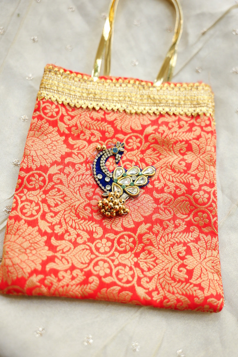 Festive Brocade Peacock Potli Bag