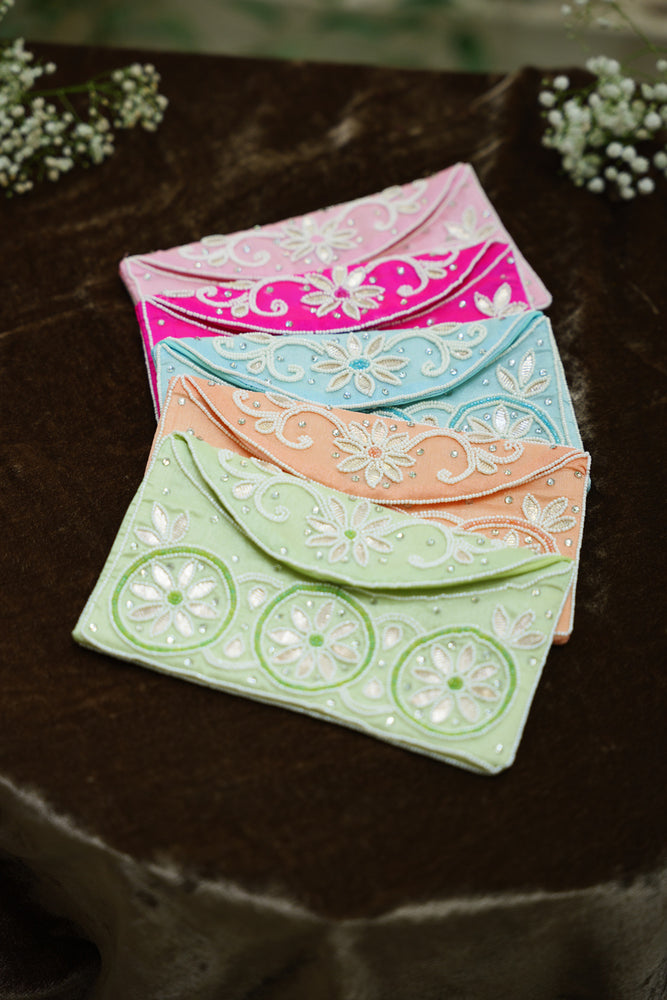 Pastel Floral Embroidery Shagun Envelope