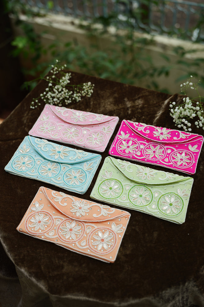 Pastel Floral Embroidery Shagun Envelope