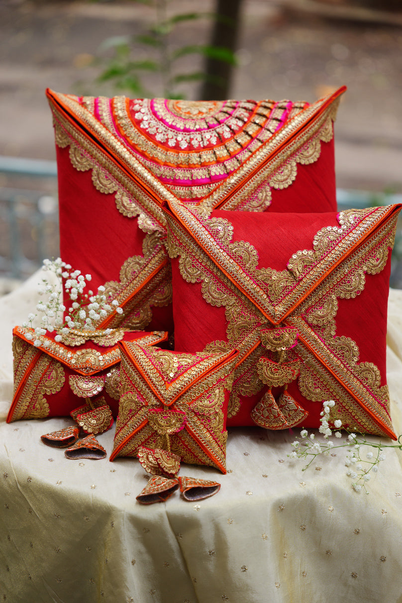 Red Raw Silk Cane Saree Cover