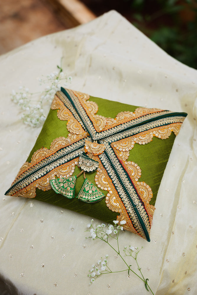 Olive Green Raw Silk Cane Box