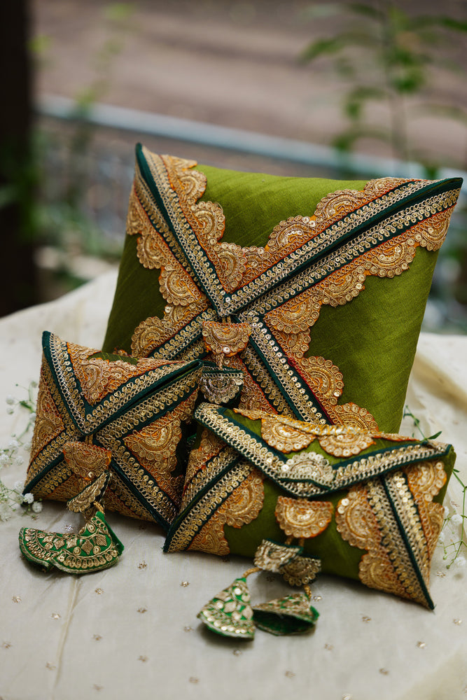 Olive Green Raw Silk Cane Box