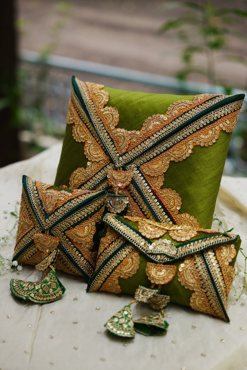 Olive Green Raw Silk Cane Box