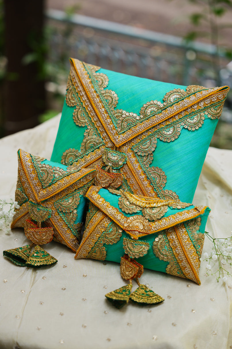Turquoise Raw Silk Cane Box