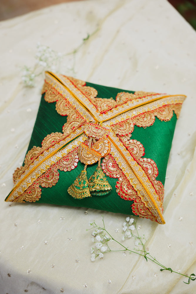 Green Raw Silk Cane Box