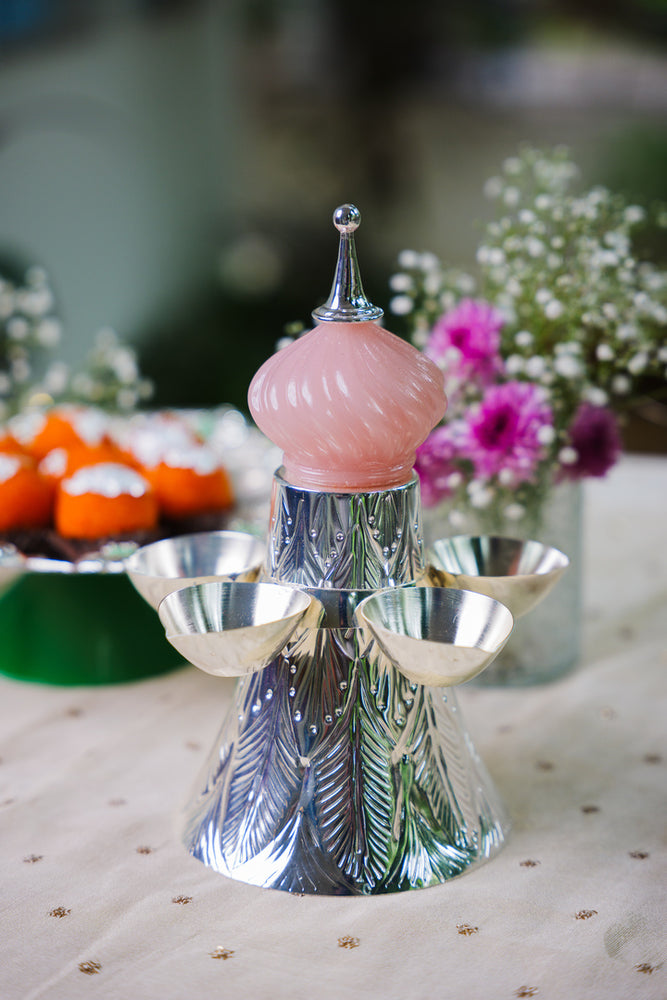 Ornate Silver-Plated Diya Stand