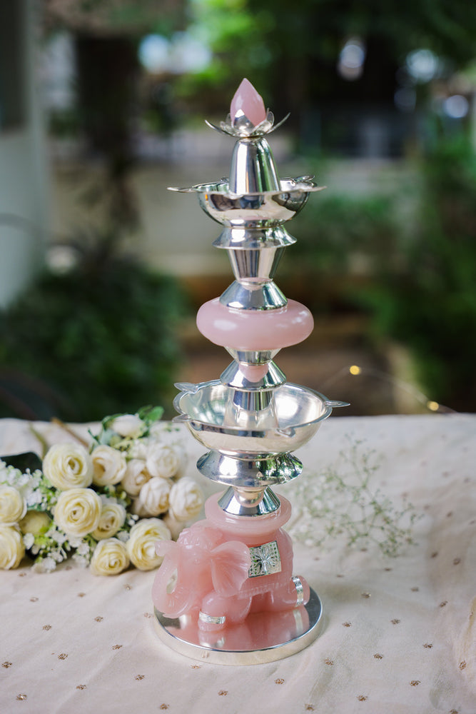 Gajraj Panchdeep Silver-Plated Diya Stand