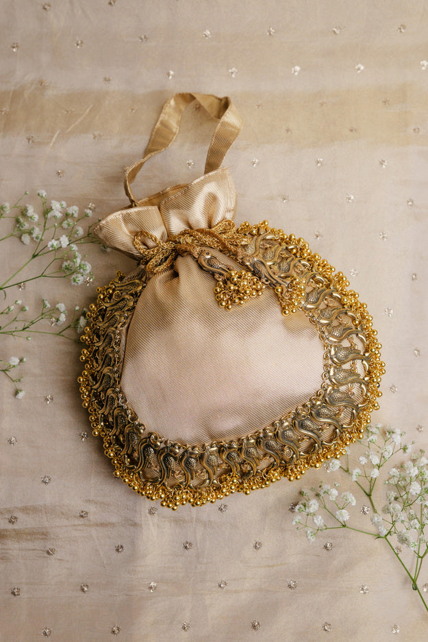 Gold Bird Nakshi Potli Bag | Luxury Wedding & Festive Gift Bag