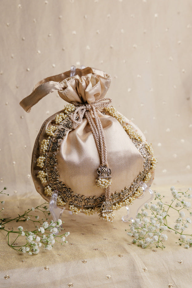 Rose Gold Elephant Nakshi Potli Bag | Luxury Wedding & Festive Gift Bag