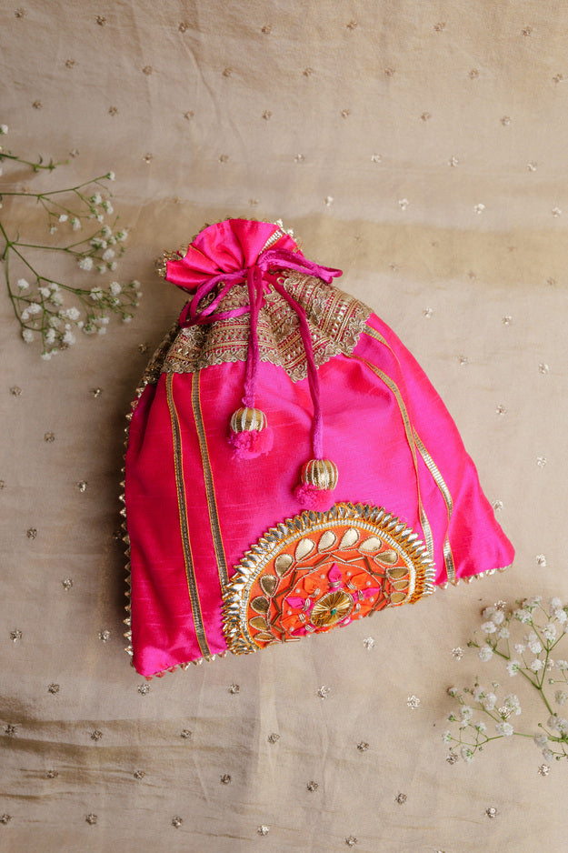 Elegant Pink Embroidered Potli Bag | Wedding & Festive Gift Bag