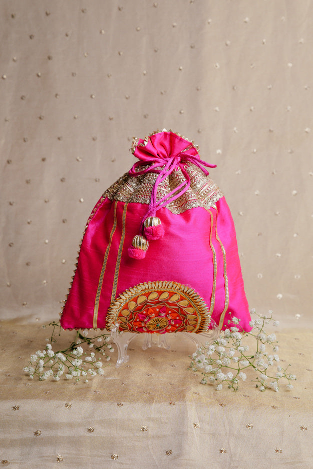 Elegant Pink Embroidered Potli Bag | Wedding & Festive Gift Bag