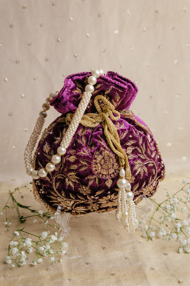 Luxury Purple Velvet Bridal Potli Bag | Premium Wedding & Festive Gift Bag