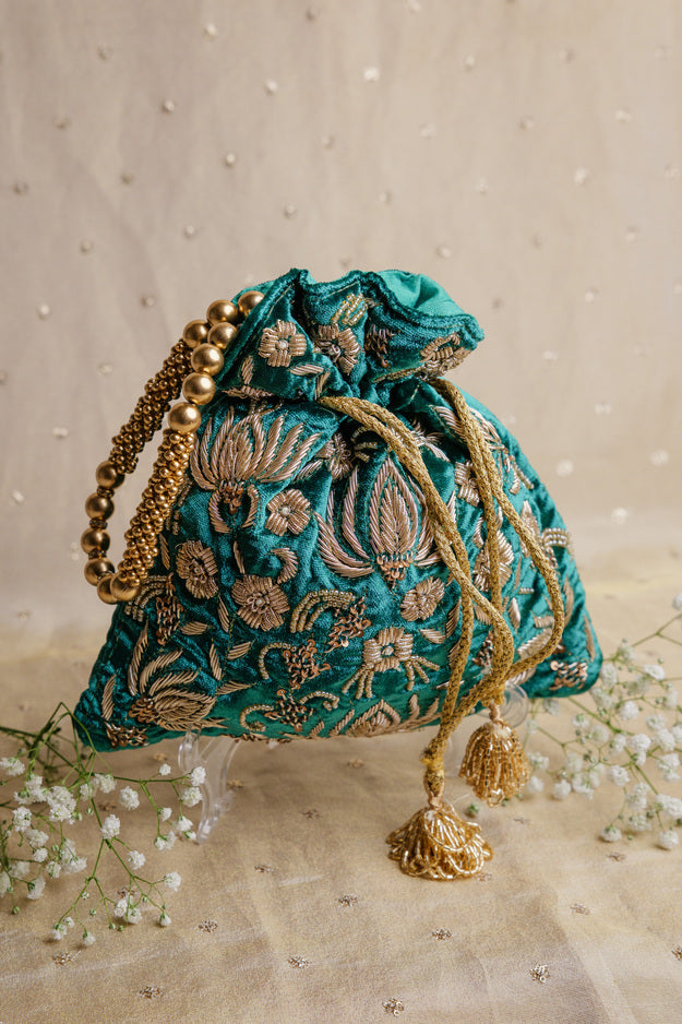 Luxury Teal Blue Bridal Potli Bag | Premium Wedding & Festive Gift Bag