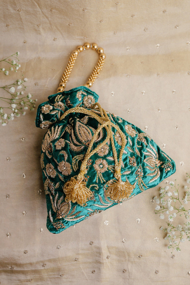 Luxury Teal Blue Bridal Potli Bag | Premium Wedding & Festive Gift Bag