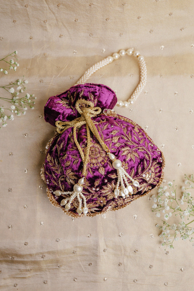 Luxury Purple Velvet Bridal Potli Bag | Premium Wedding & Festive Gift Bag