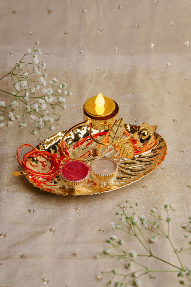 Floral Rakhi Aarti Thali | Premium Raksha Bandhan Pooja Thali Set