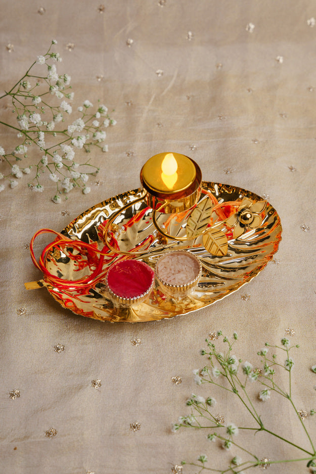 Floral Rakhi Aarti Thali | Premium Raksha Bandhan Pooja Thali Set