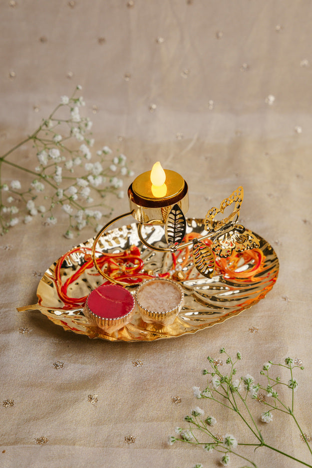 Butterfly Rakhi Aarti Thali | Premium Raksha Bandhan Pooja Thali Set