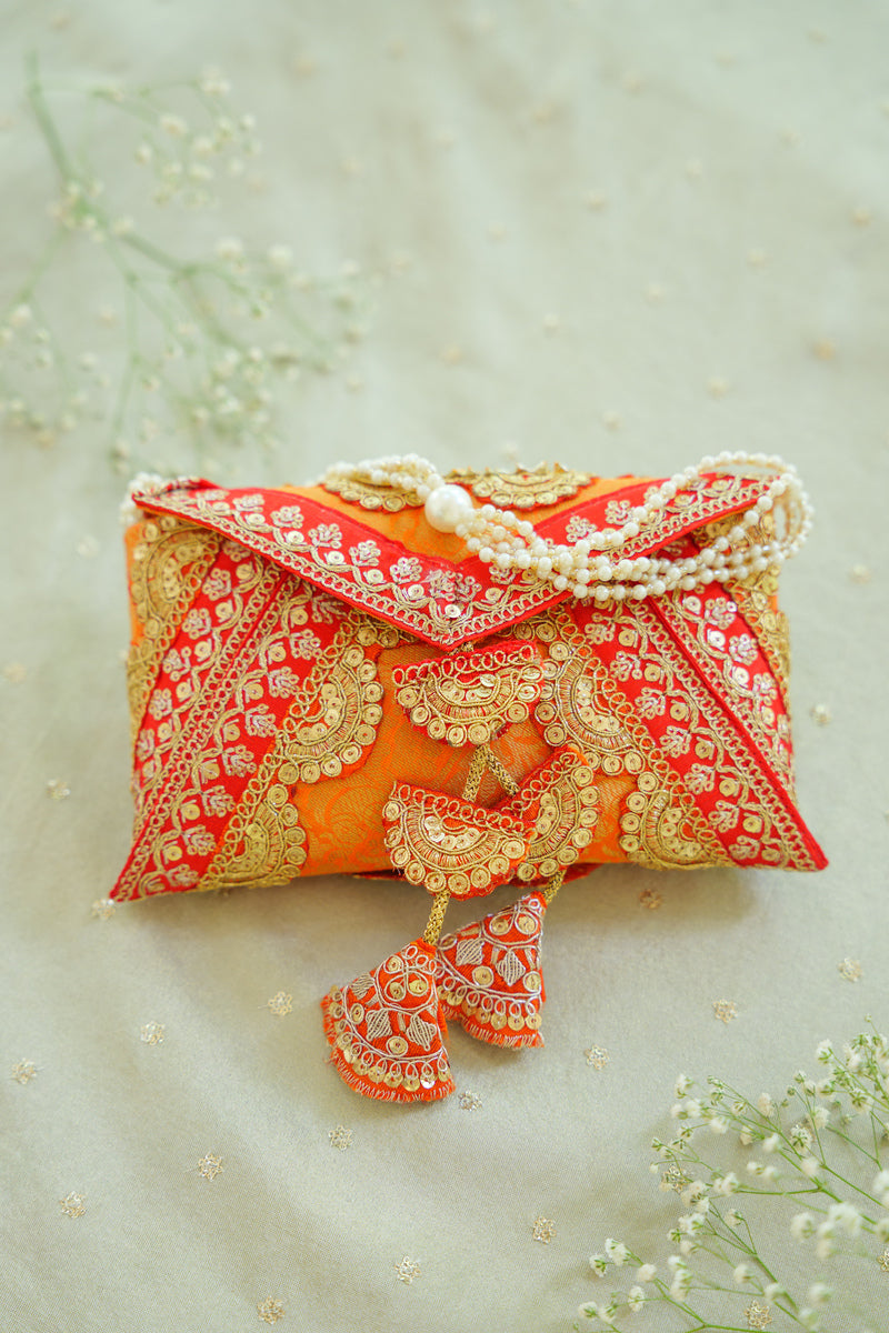 Orange Cane Silk Cash Envelope | Designer Wedding Gift Envelope