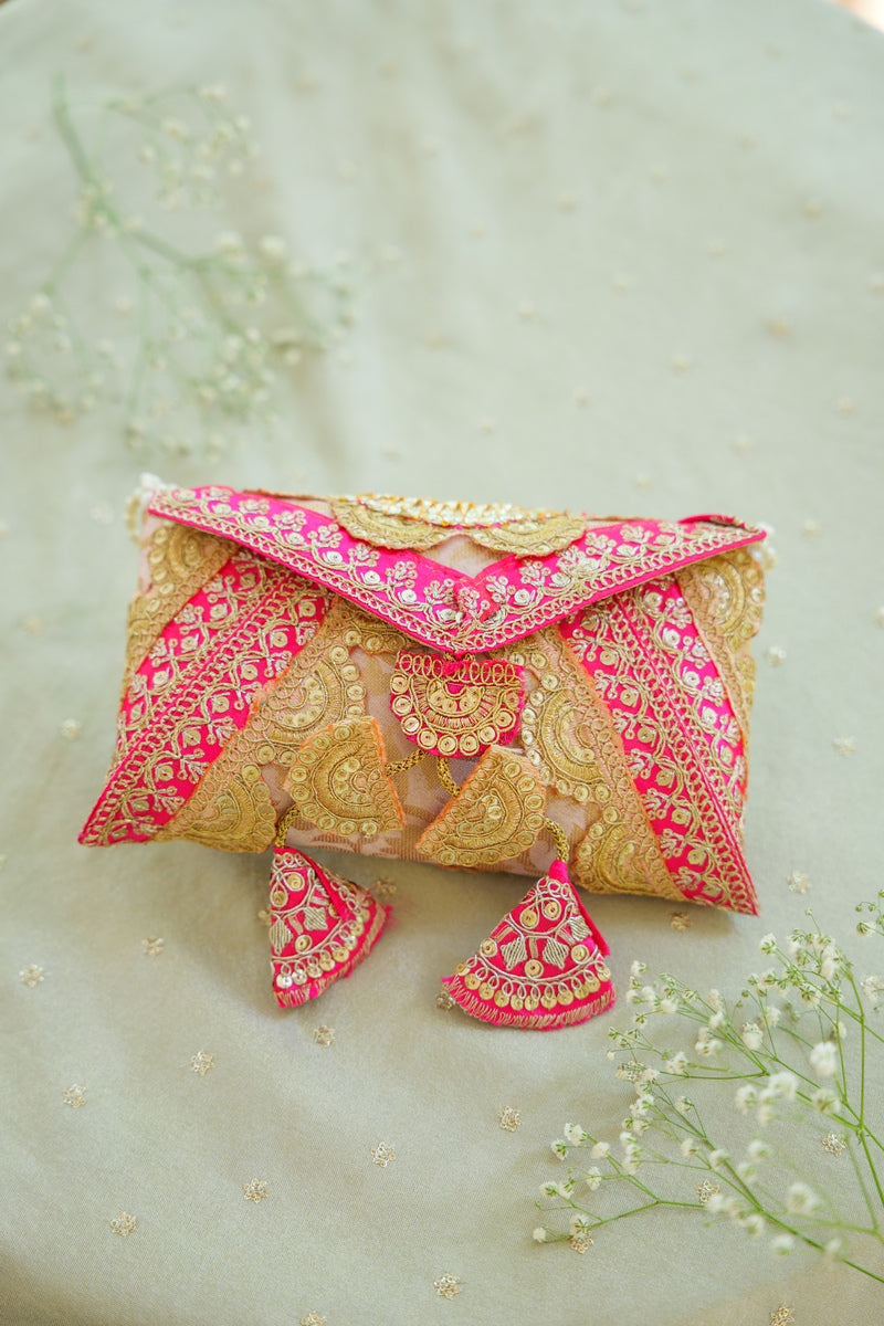 Hot Pink Cane Silk Cash Envelope | Designer Wedding Gift Envelope