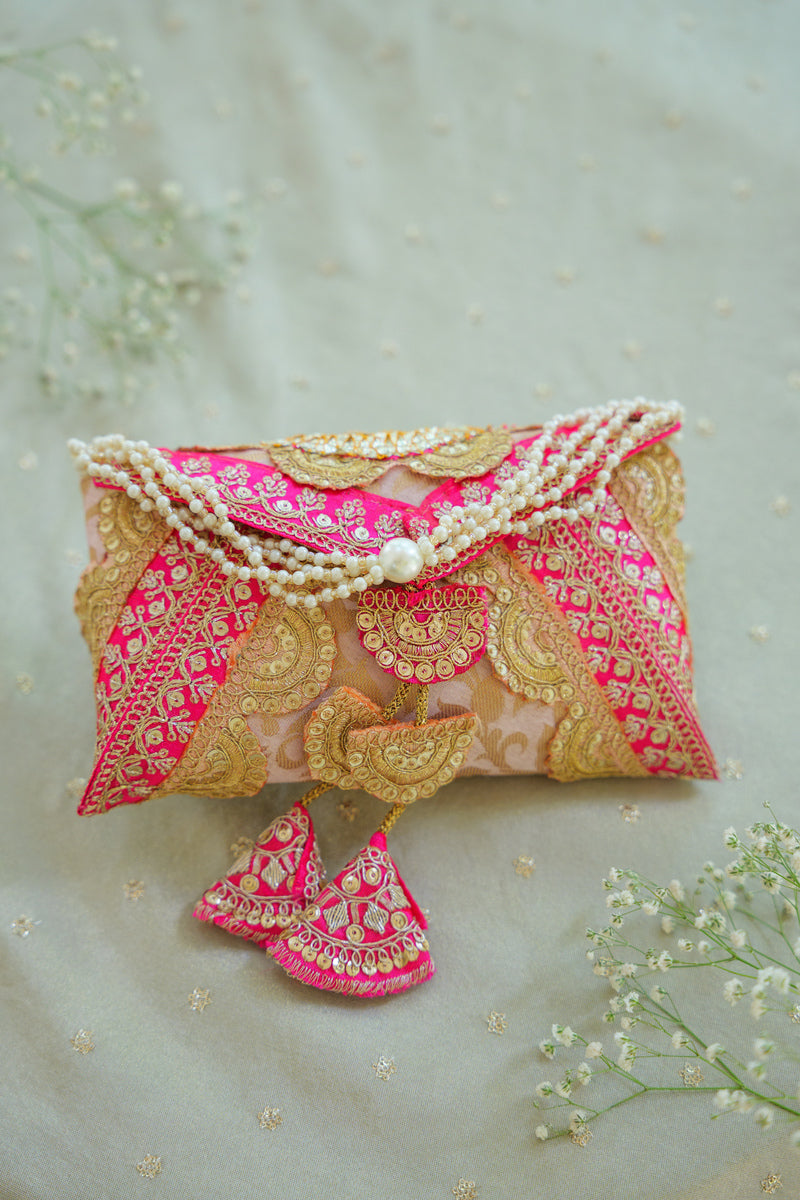 Hot Pink Cane Silk Cash Envelope | Designer Wedding Gift Envelope