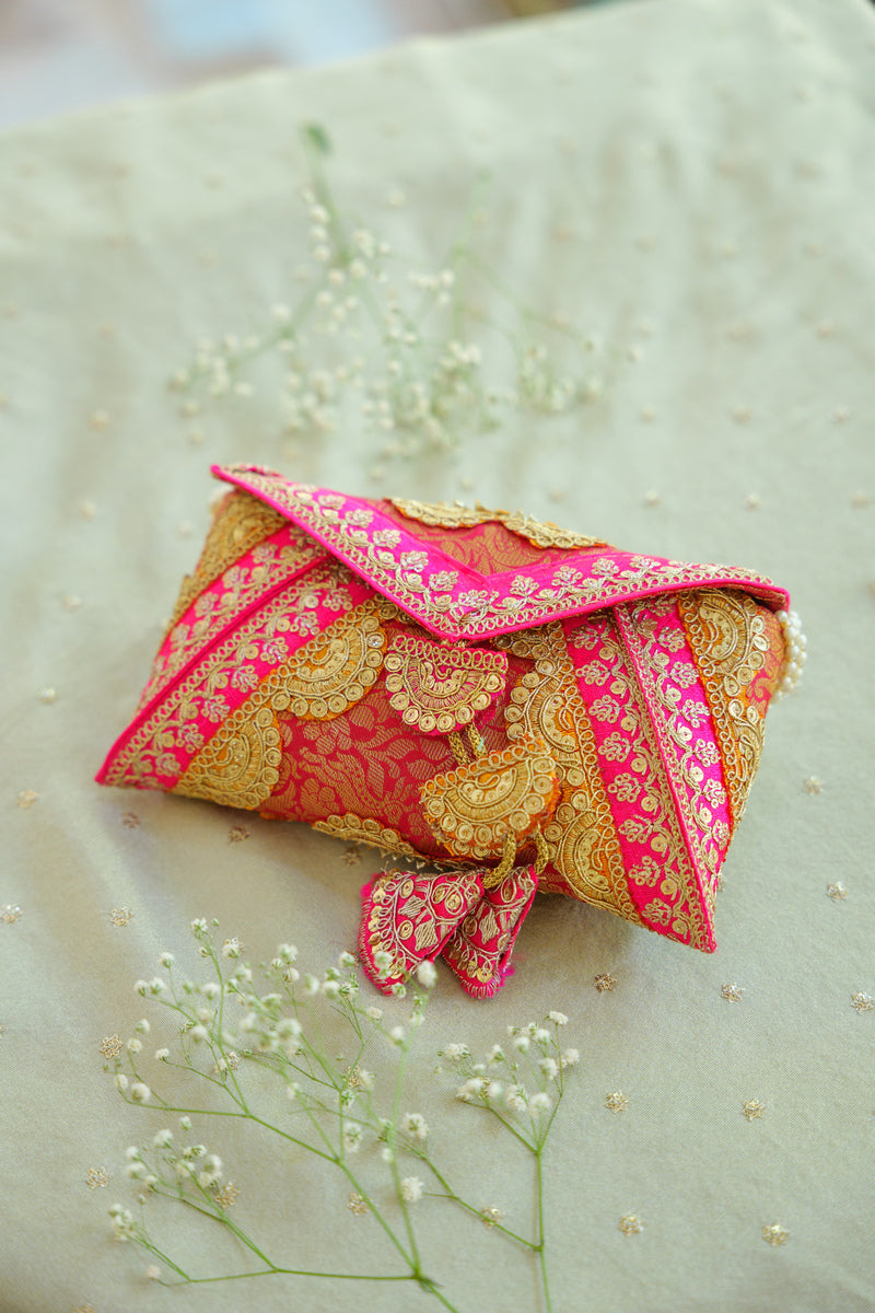 Magenta Pink Cane Silk Cash Envelope | Designer Wedding Gift Envelope