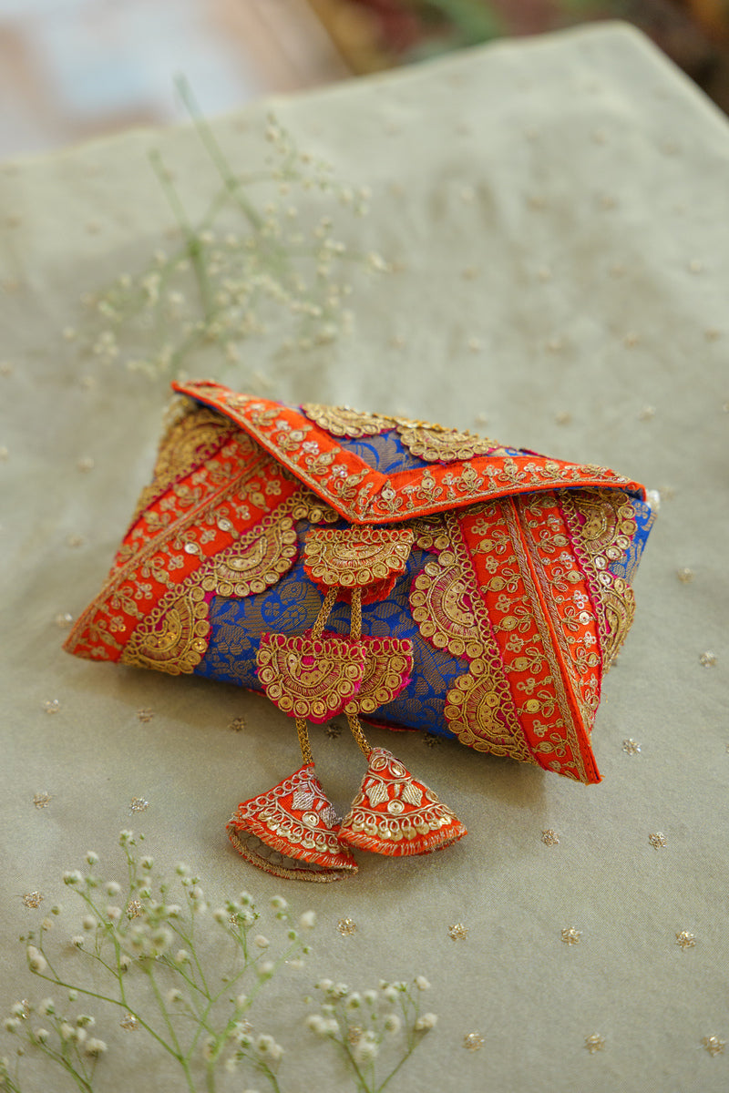 Royal Blue Cane Silk Cash Envelope | Designer Wedding Gift Envelope