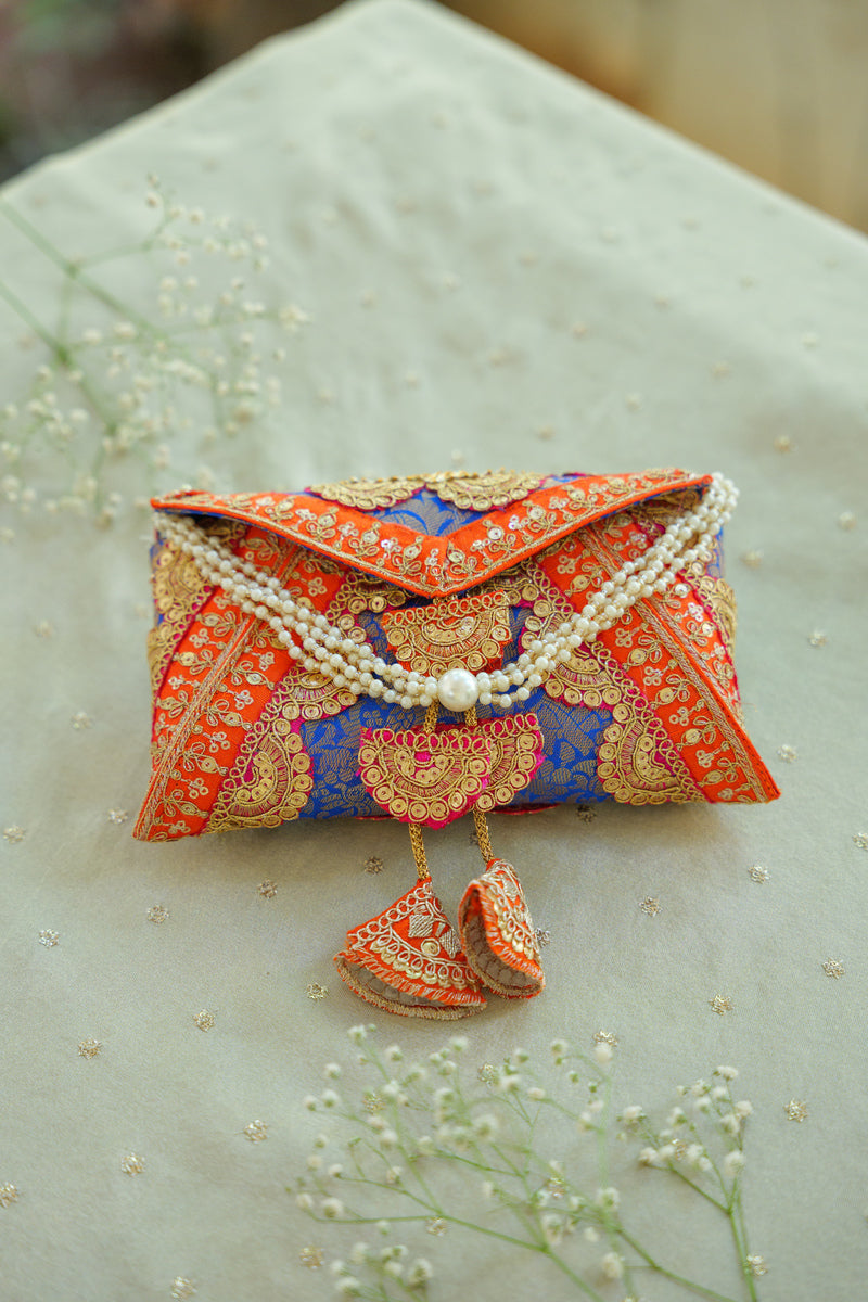 Royal Blue Cane Silk Cash Envelope | Designer Wedding Gift Envelope
