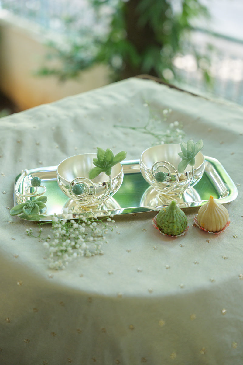 Elegant Silver-Plated Festive Tray with Decorative Bowls