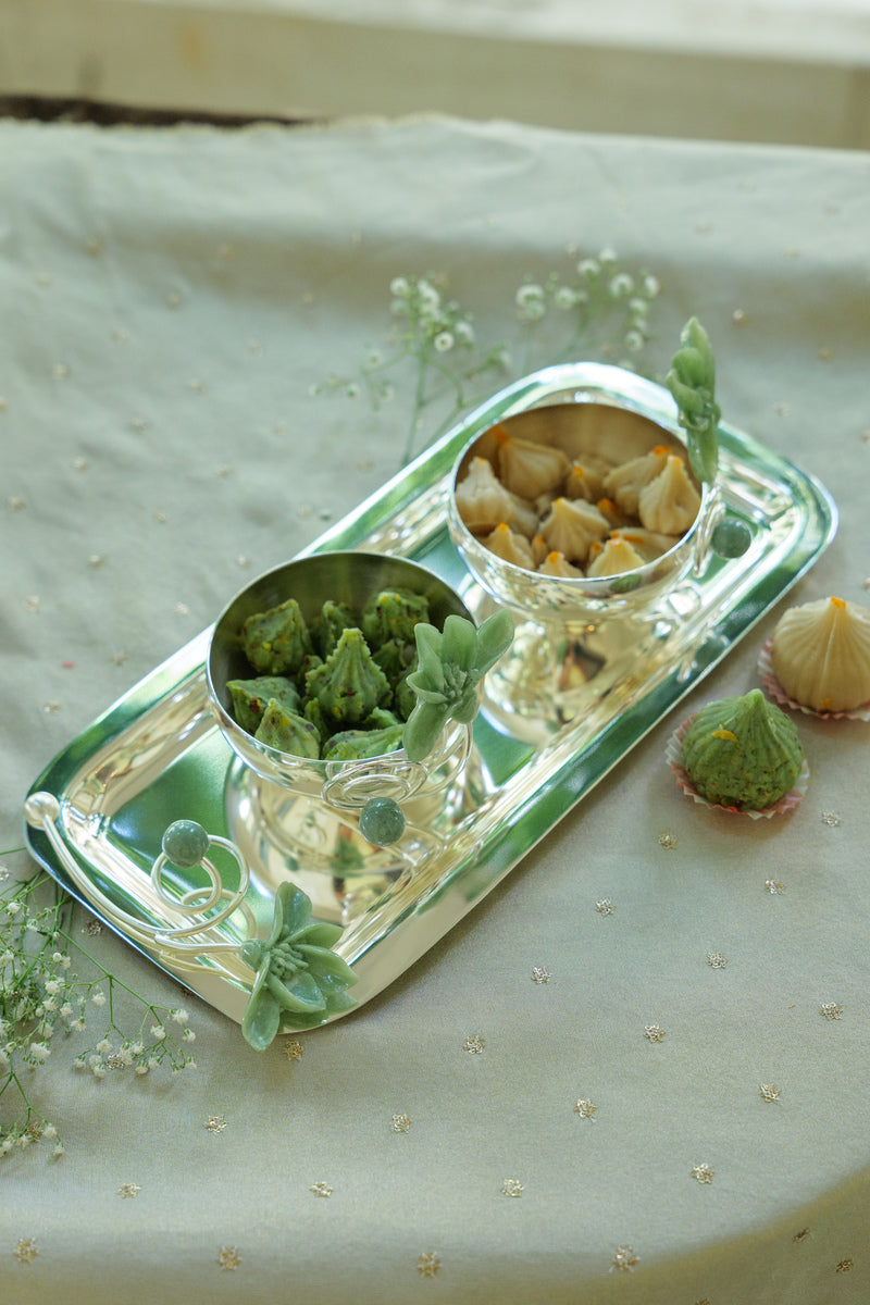 Elegant Silver-Plated Festive Tray with Decorative Bowls