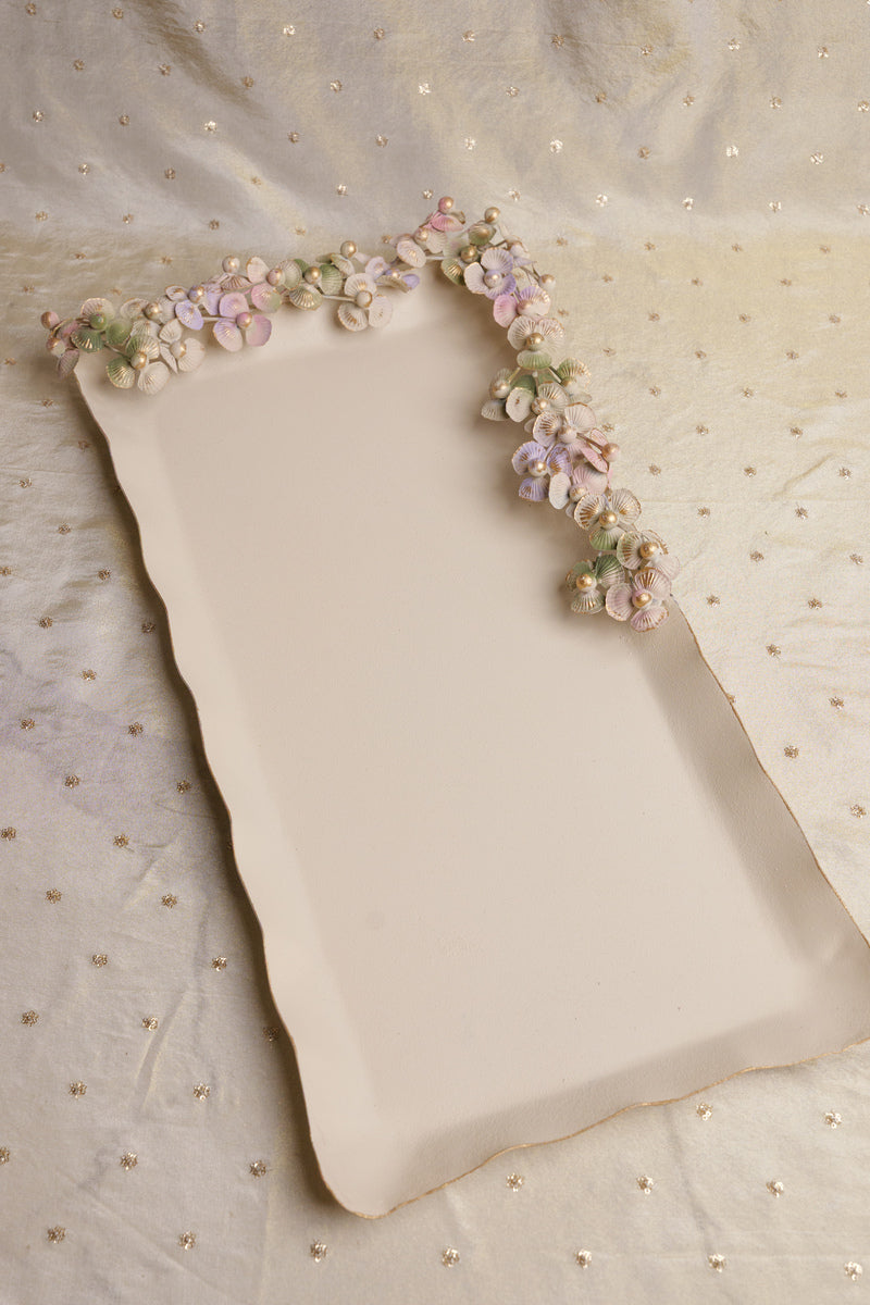 Pastel Floral Embellished Decorative Tray | Elegant Festive & Wedding Gifting Tray