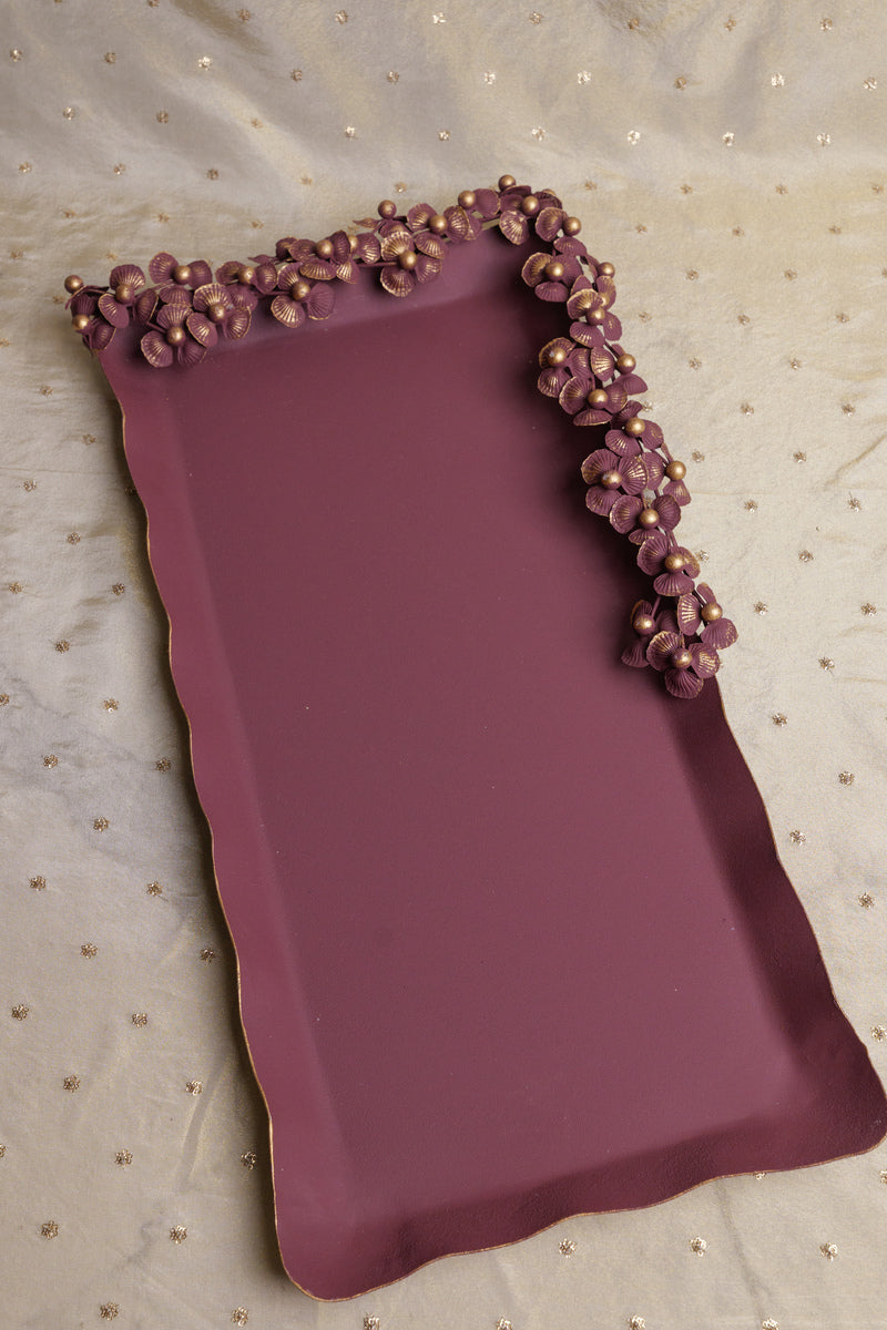 Pastel Floral Embellished Decorative Tray | Elegant Festive & Wedding Gifting Tray