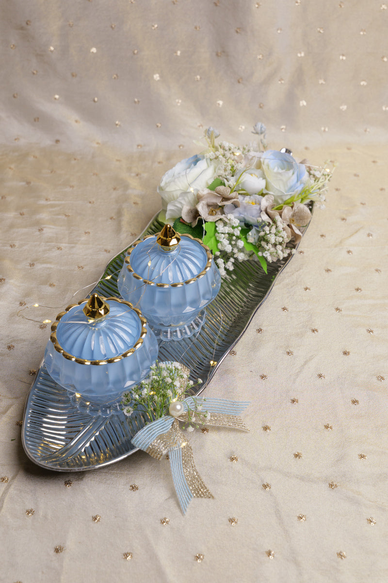 Blue Decorative Hamper | Floral Decor Glass Jar Gift Hamper