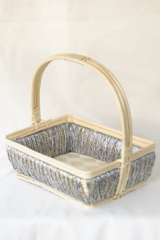 Rectangle Cane Silver Basket 
