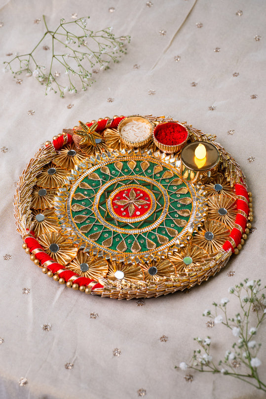 Red Green Pooja Thali
