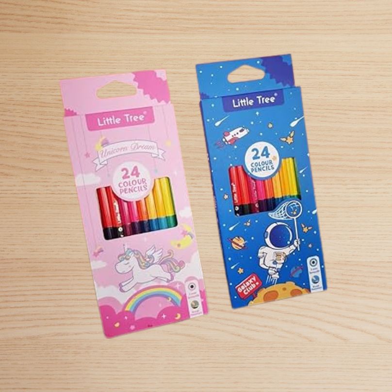Little Tree Double-Sided Color Pencil Set | 24 Colors Unicorn & Galaxy Theme Pencils for Kids