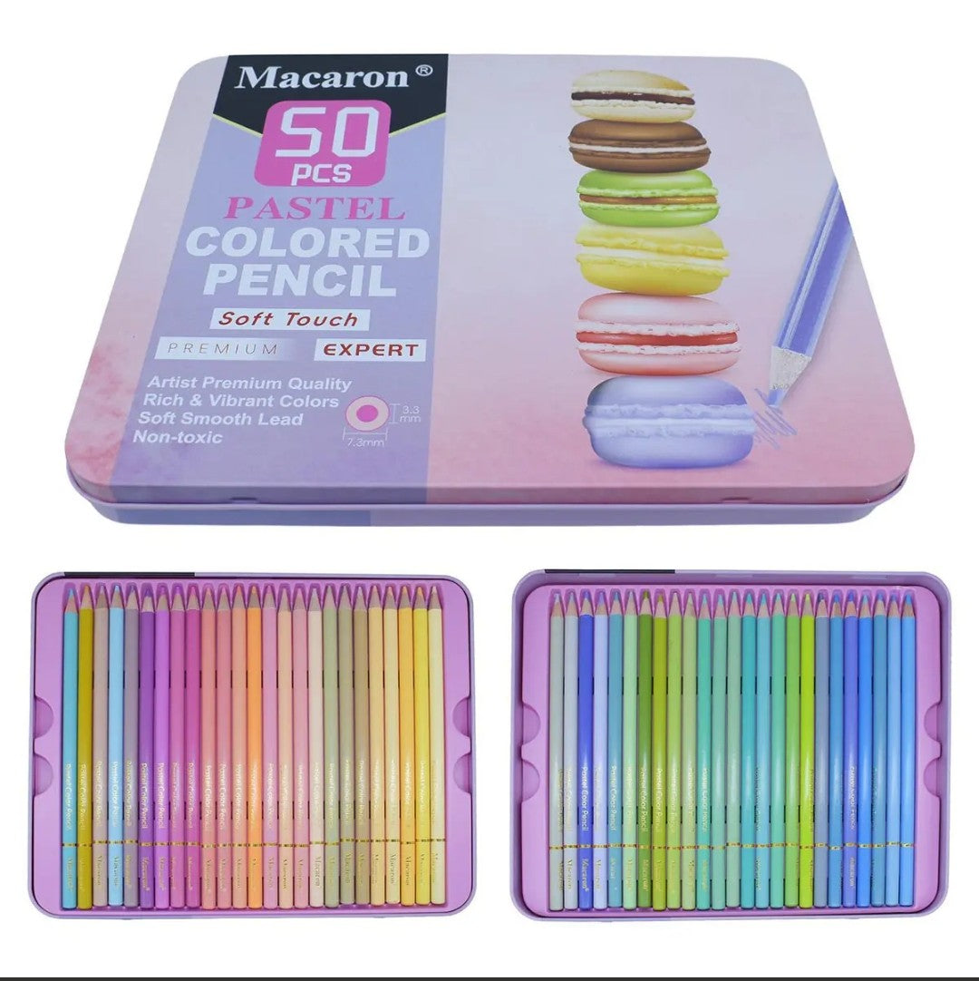 Premium 50 Pastel Colored Pencils Set | Soft Core Drawing Colors | Artist Coloring Kit