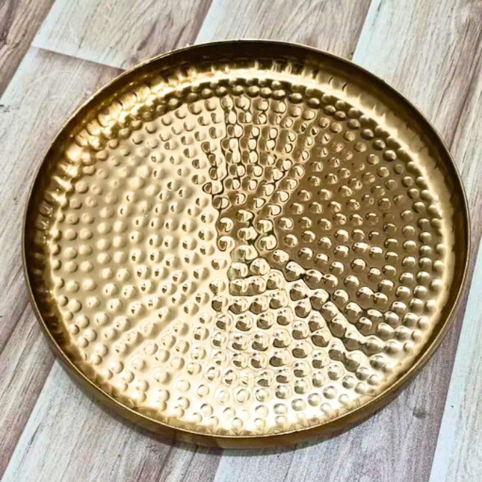 Golden Metal Round Tray