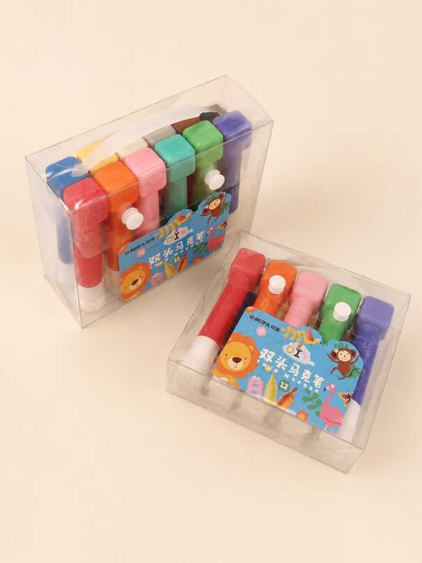 Beifa Dual Tip Stamp Marker Set | 12 Color Stamp Pens for Kids