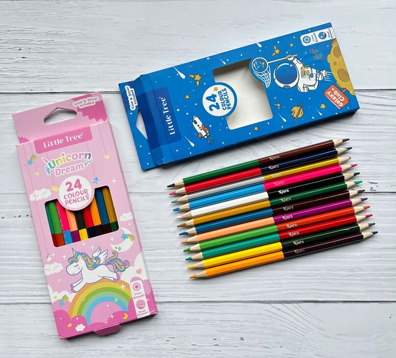 Little Tree Double-Sided Color Pencil Set | 24 Colors Unicorn & Galaxy Theme Pencils for Kids