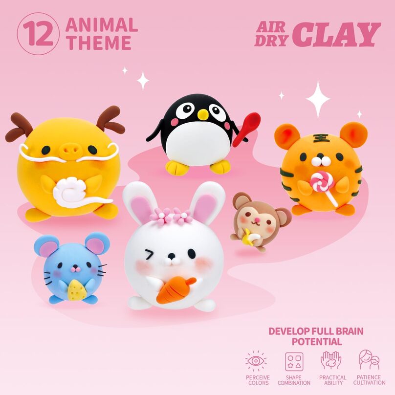 Air dry clay kit for kids animal paradise theme